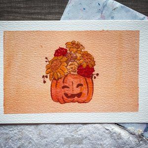 Watercolor Fall Pumpkin Bouquet Print (6x4)